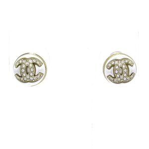 CHANEL Coco - White Gold Fake Pearl Hardware Earrings Gold hardware 742-072625